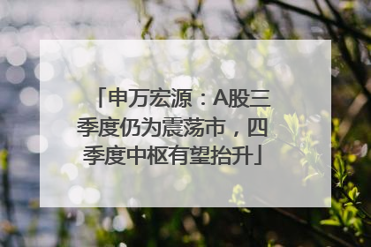 申万宏源：A股三季度仍为震荡市，四季度中枢有望抬升