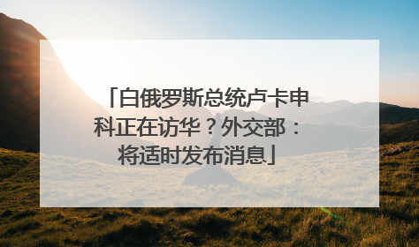 白俄罗斯总统卢卡申科正在访华？外交部：将适时发布消息
