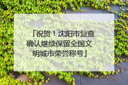 祝贺！沈阳市复查确认继续保留全国文明城市荣誉称号